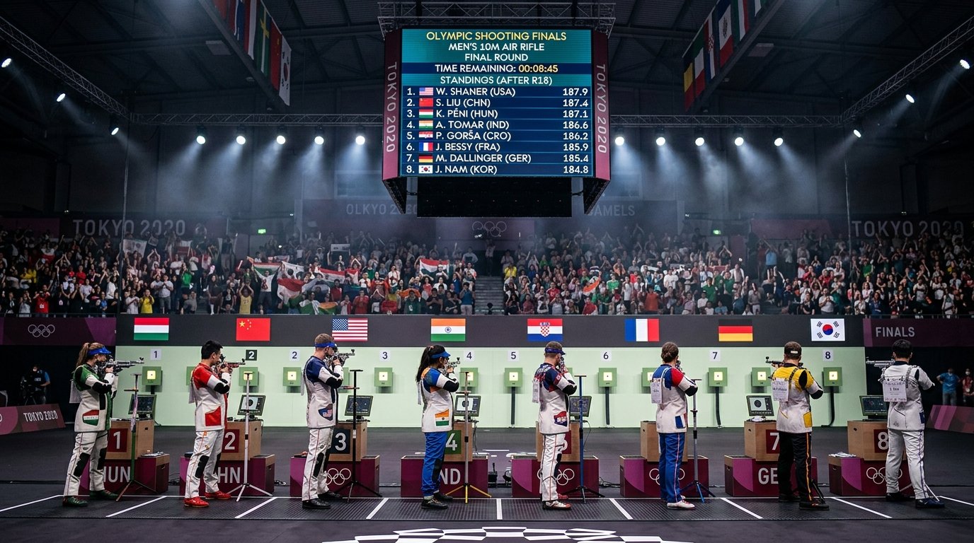 Shooting competition arena under stadium lights